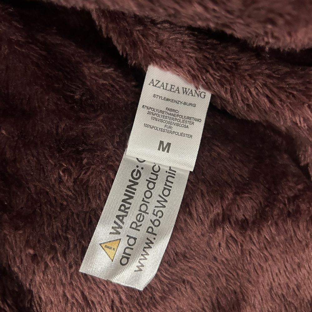 AZALEA WANG Kenzy Faux Leather And Faux Fur Coat Burgundy Size Medium - Picture 8 of 12